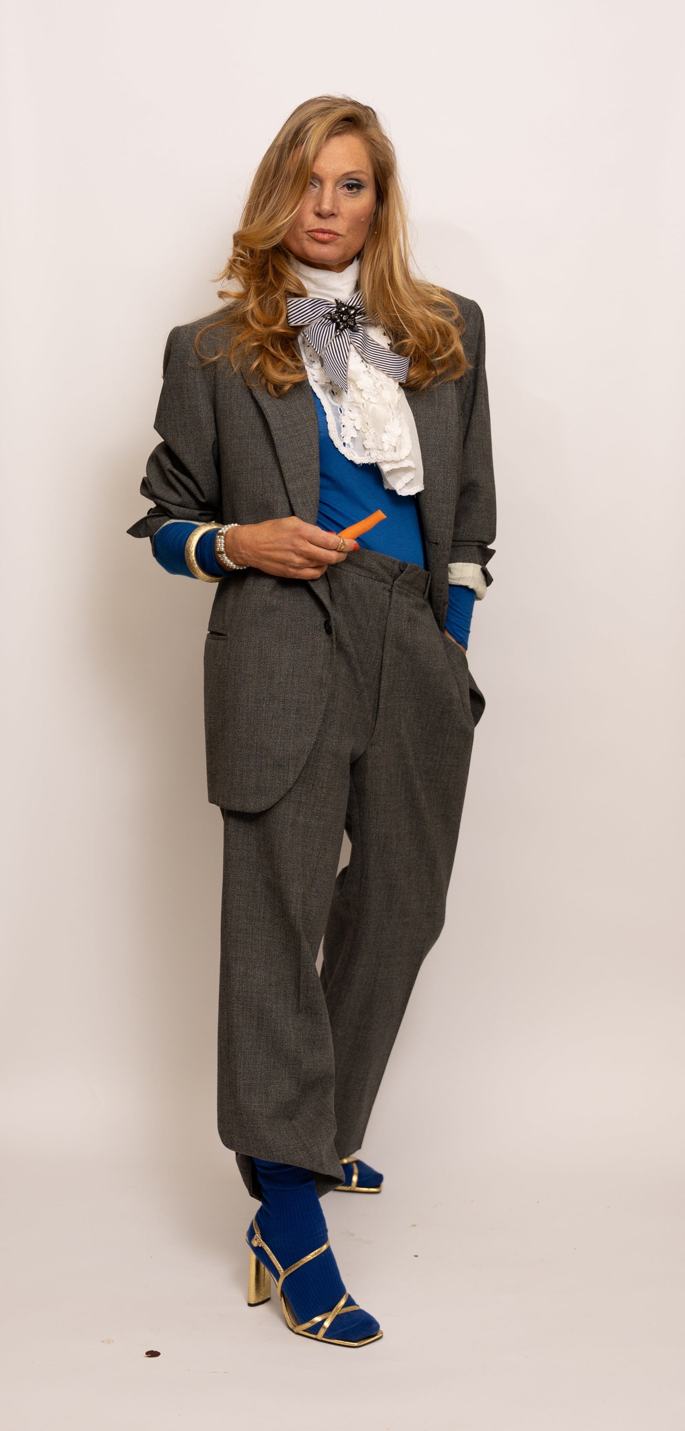Mid grey wool 80's suit.