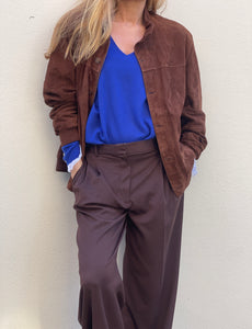 Brown suede jacket.