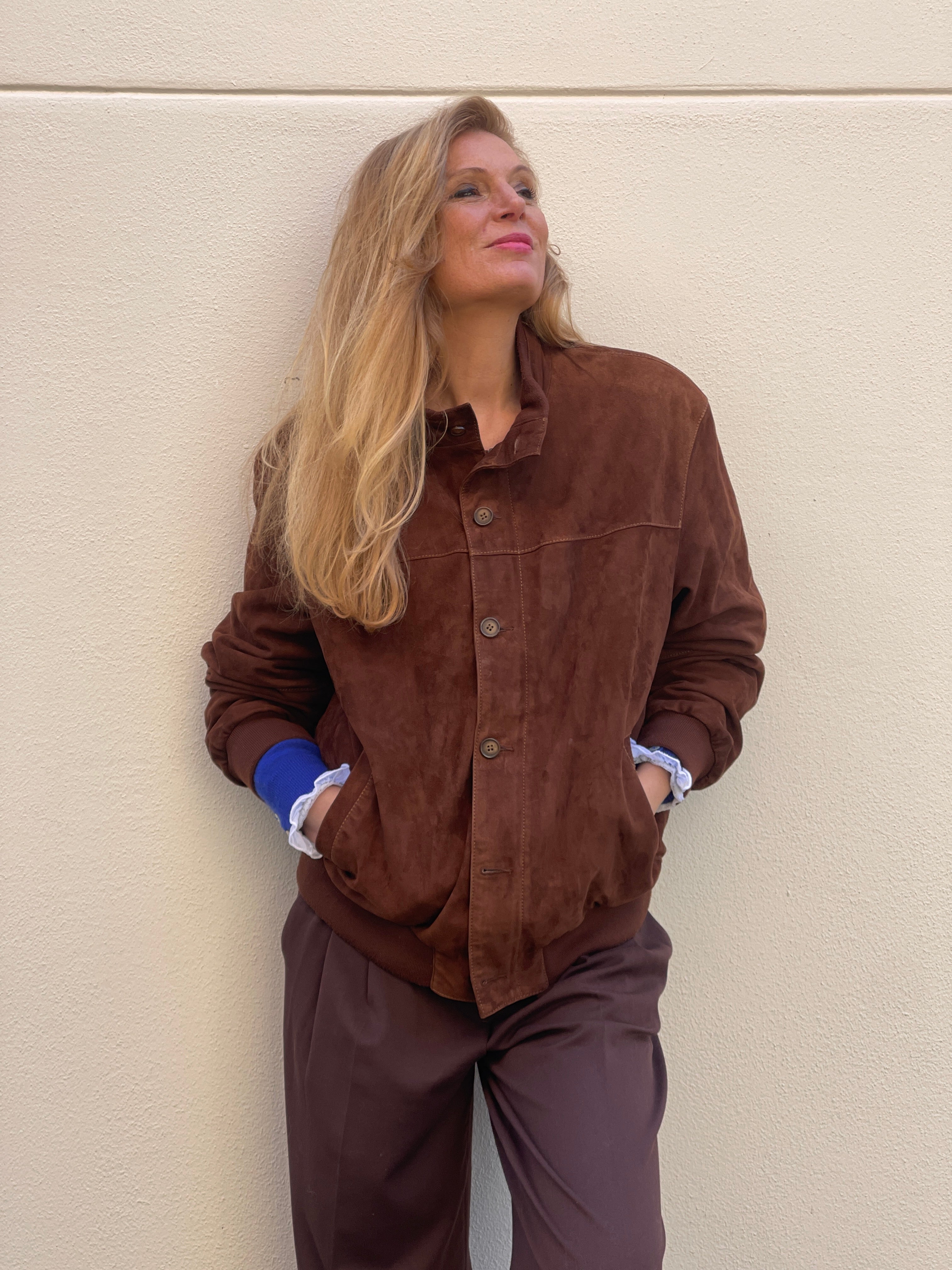 Brown suede jacket.