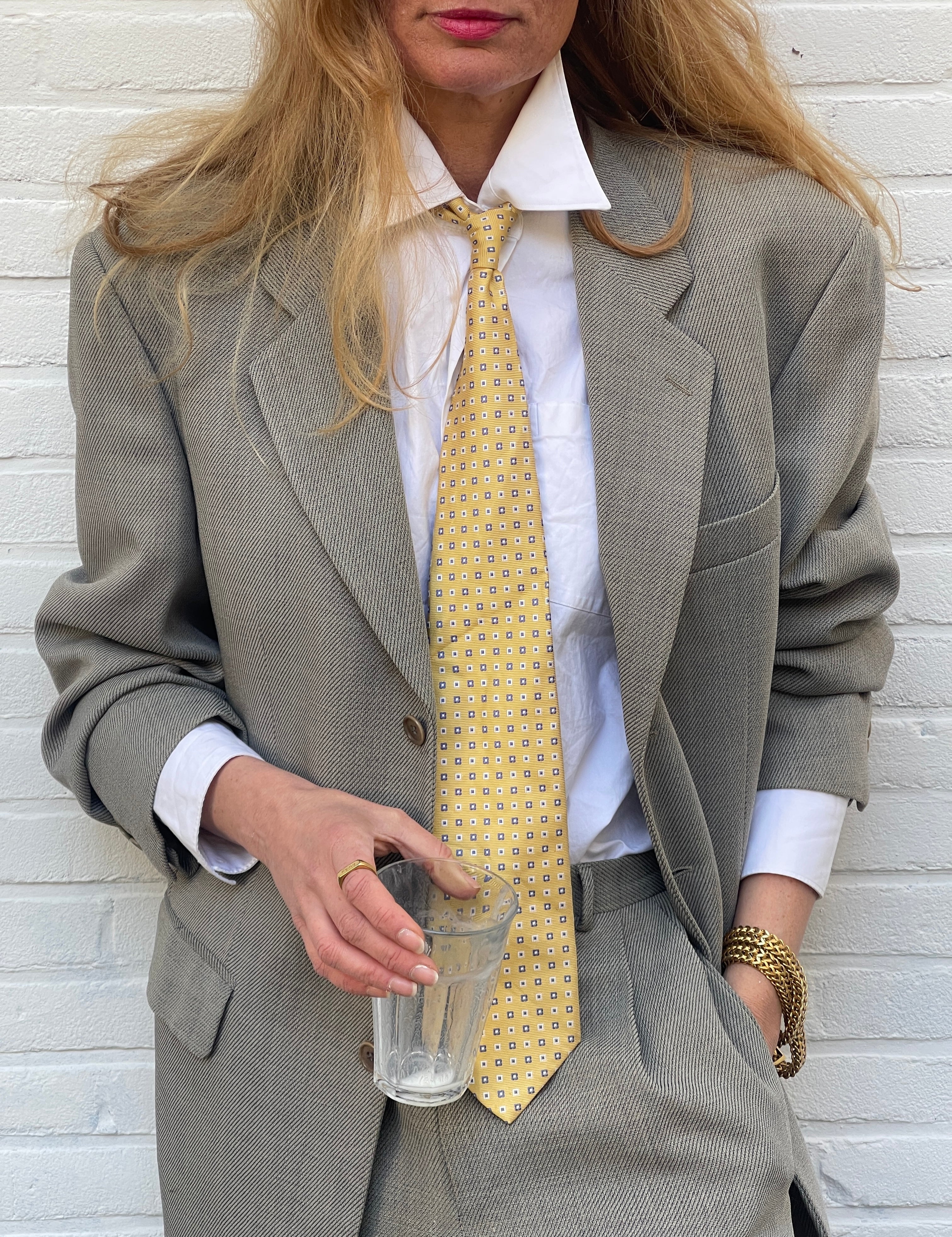 French grey pleated suit
