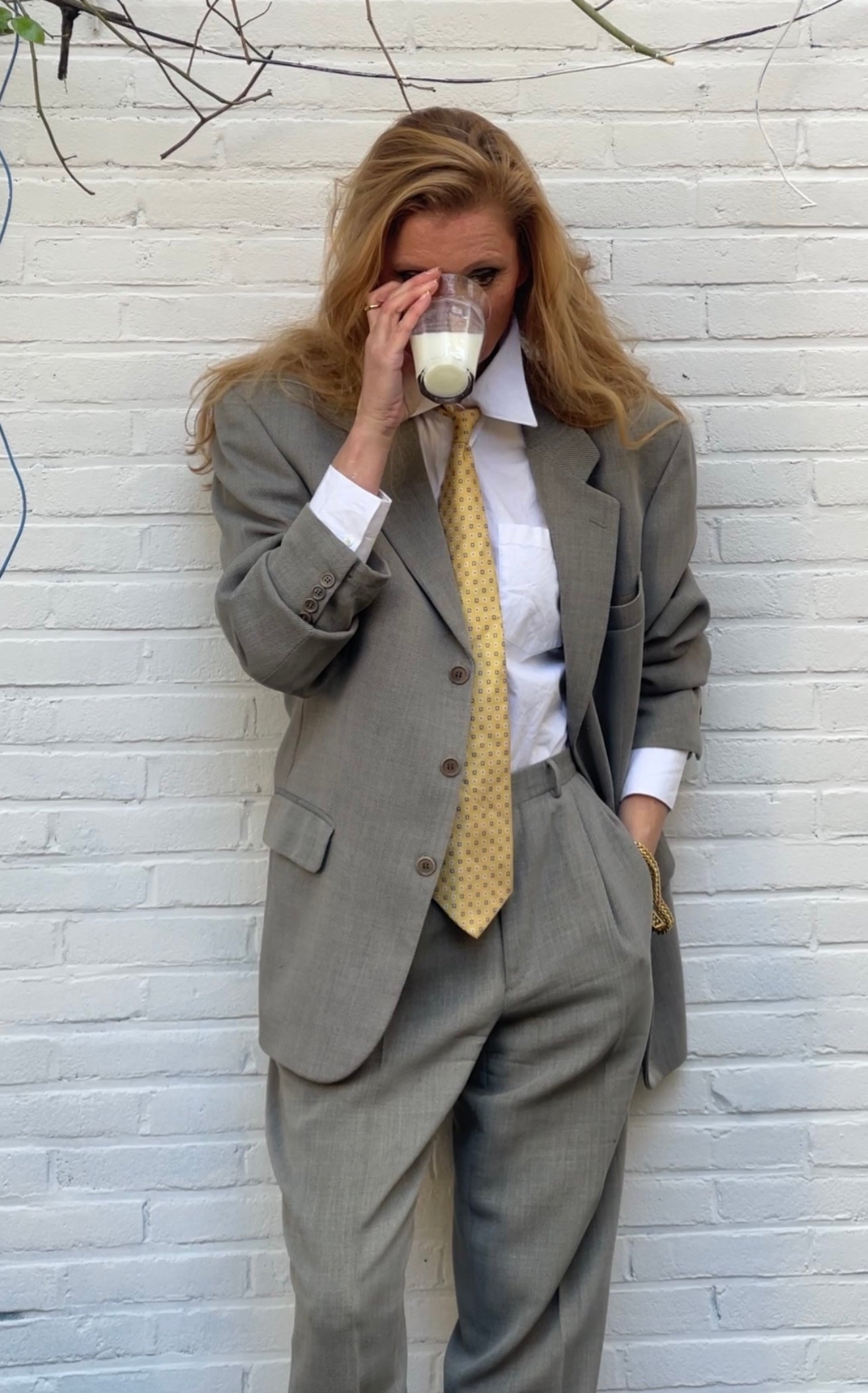 French grey pleated suit