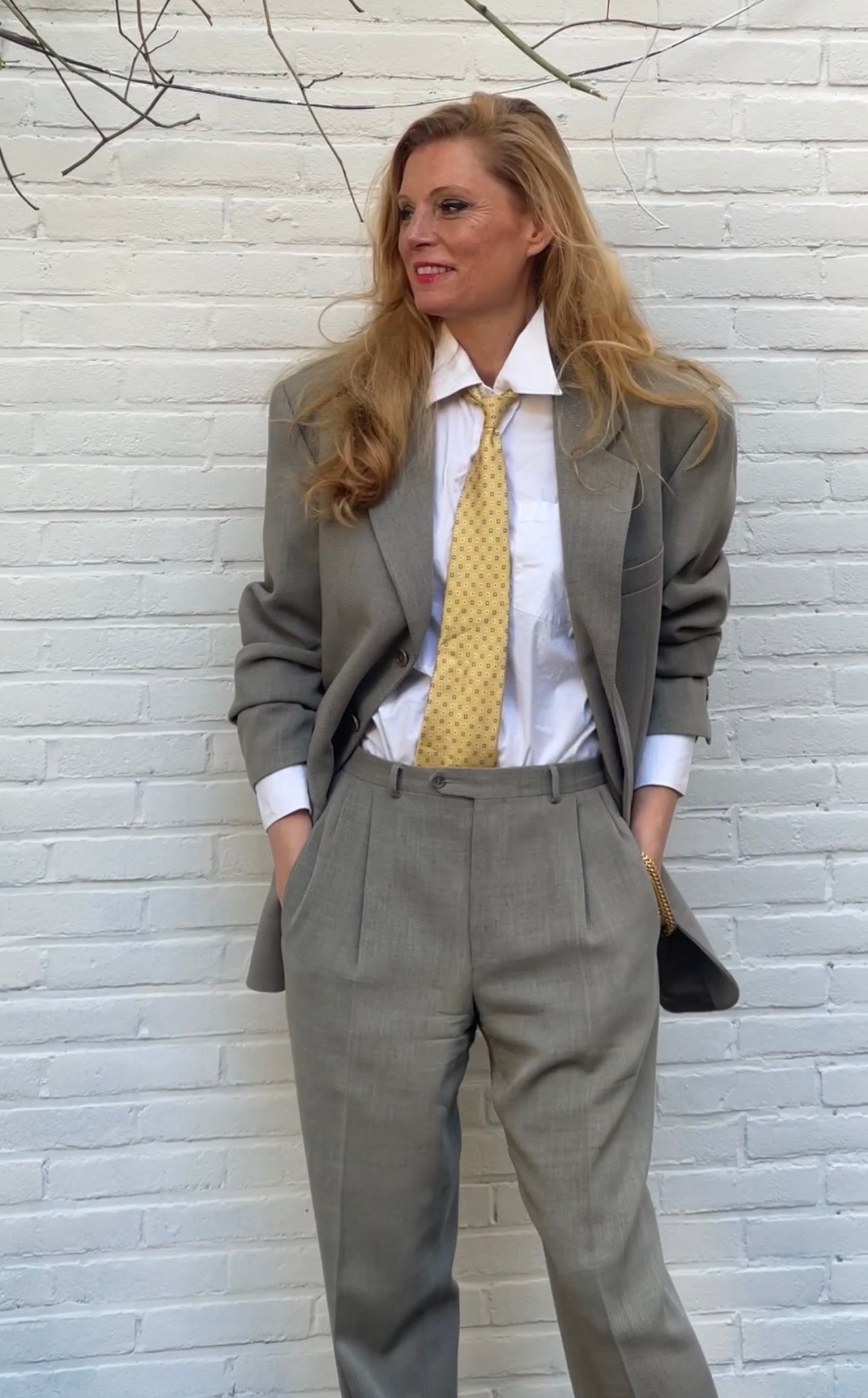 French grey pleated suit