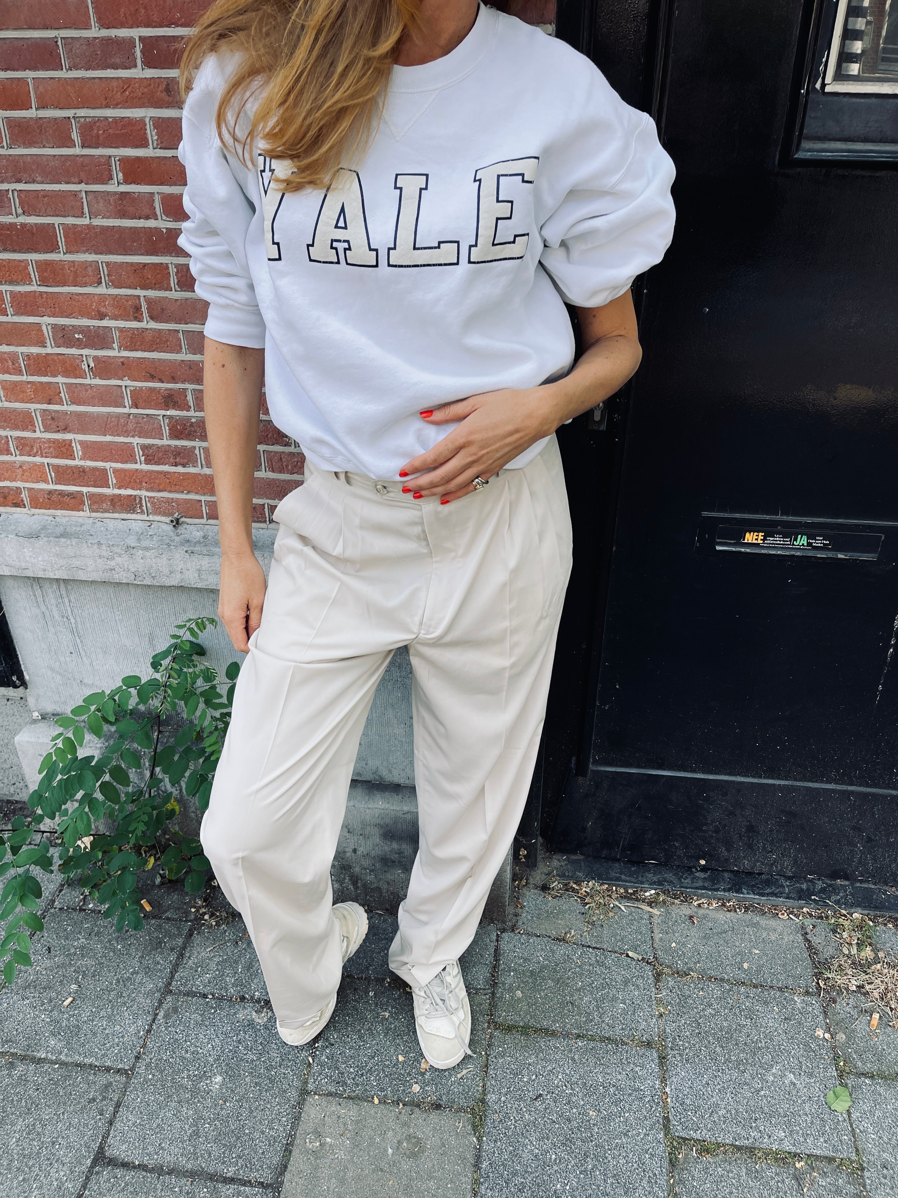 white Yale college sweatshirt