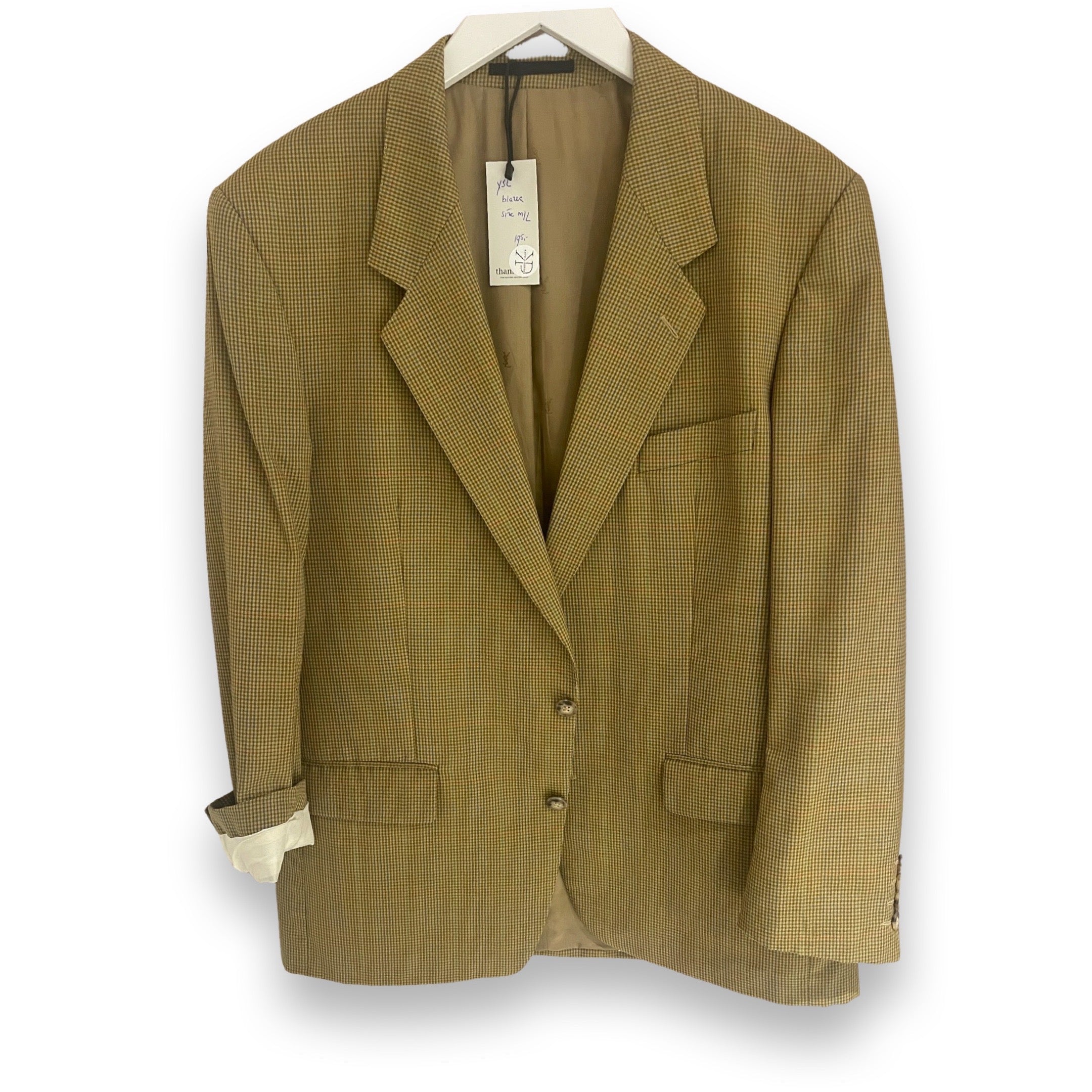 Khaki mini checked blazer by Yves Saint Laurent.