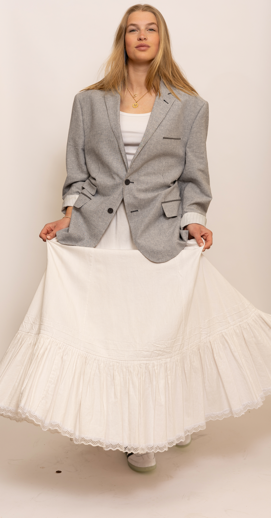 Handmade long white skirt.