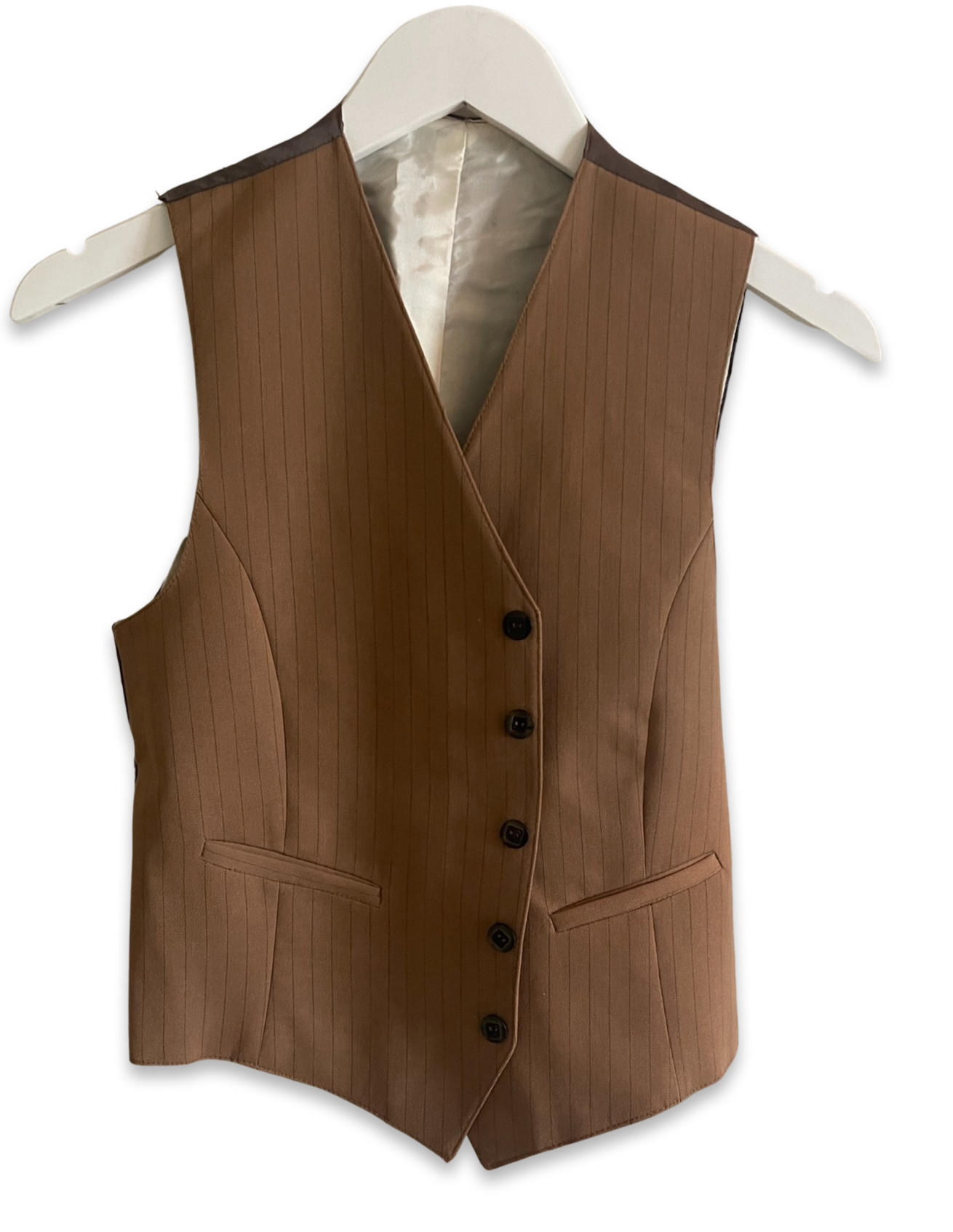 Caramel striped waistcoat.