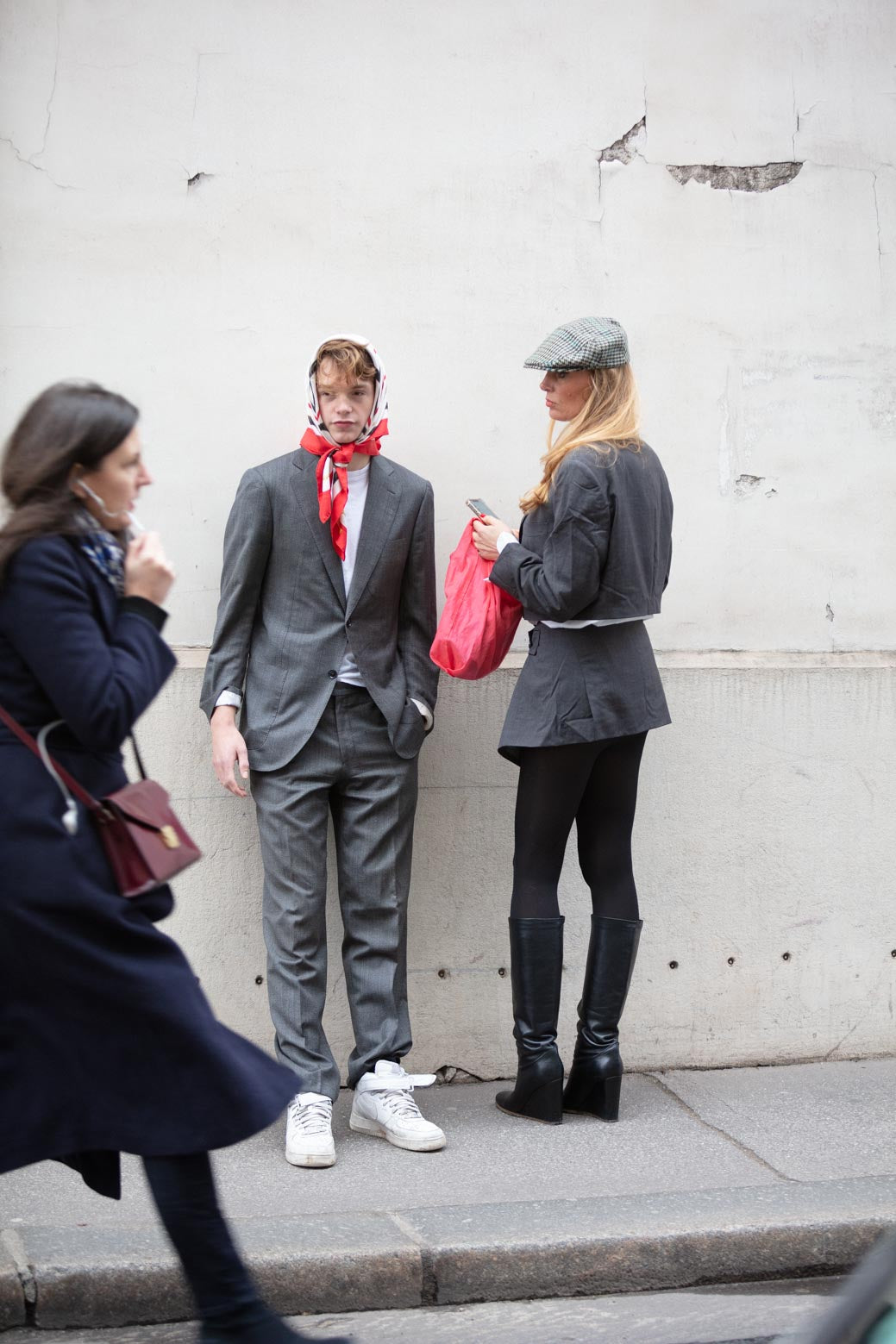 Grey YSL skirt suit.
