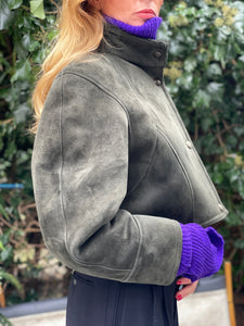 Cropped pine green lammy jacket.