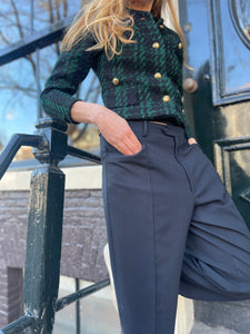 Black re-worked YSL trousers.