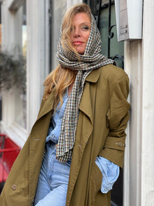 Olive lined trench coat.