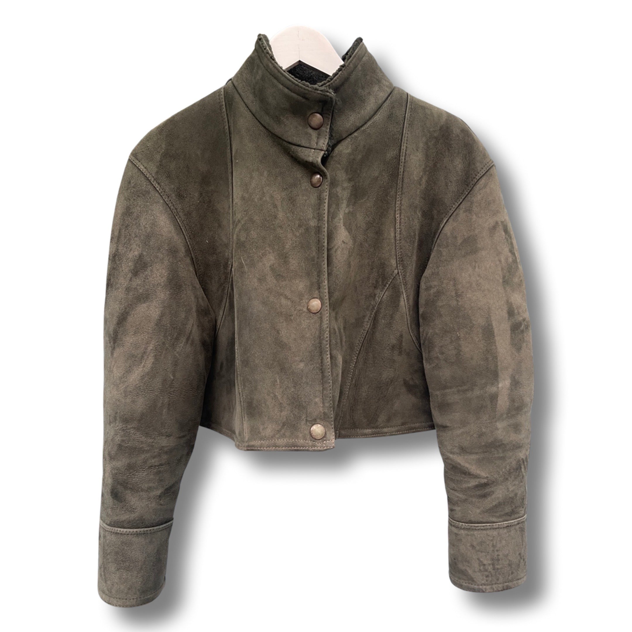 Cropped pine green lammy jacket.