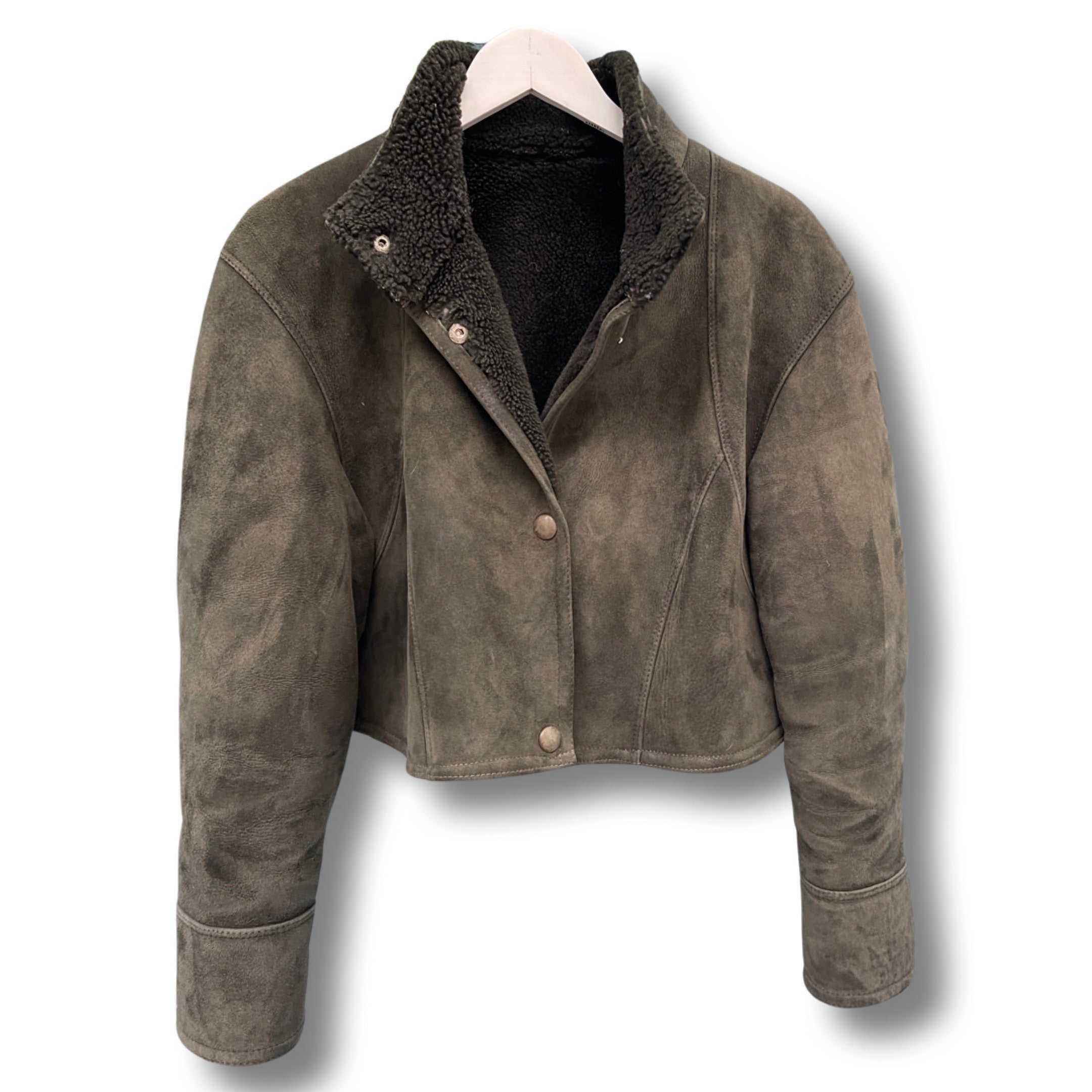 Cropped pine green lammy jacket.