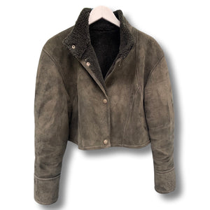 Cropped pine green lammy jacket.