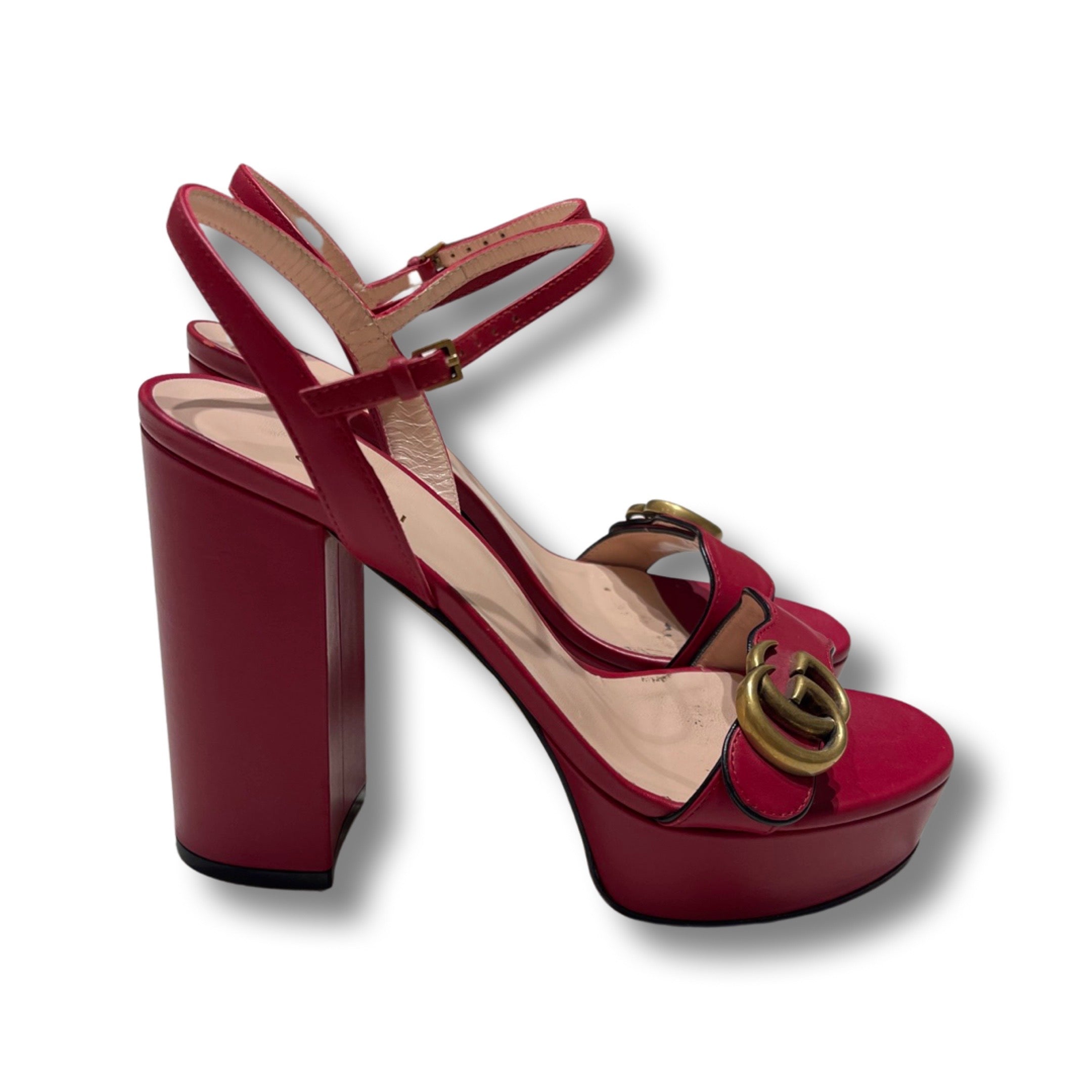 Gucci red marmont platform sandal.