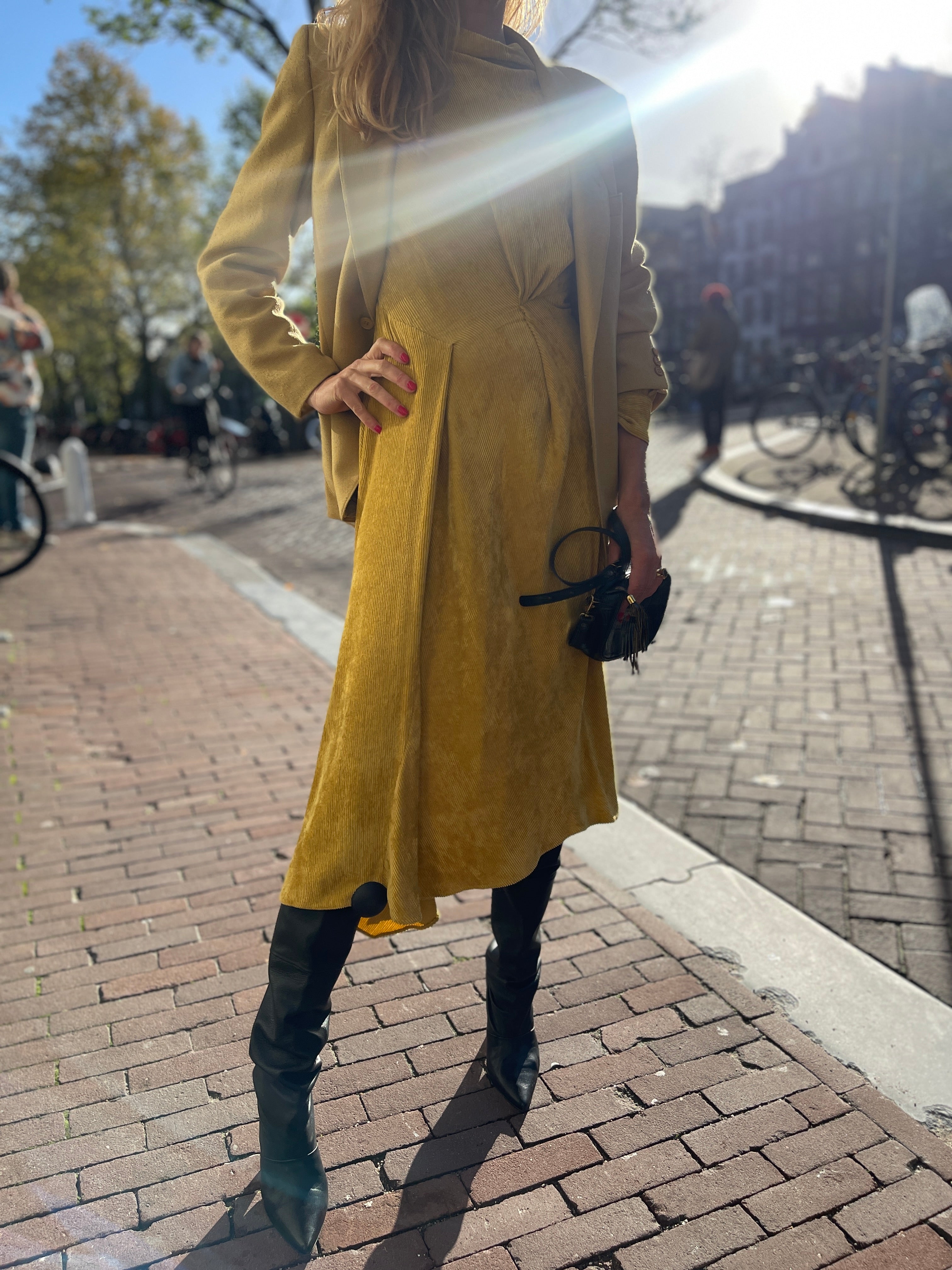 Ocher velvet dress by Isabel Marant.