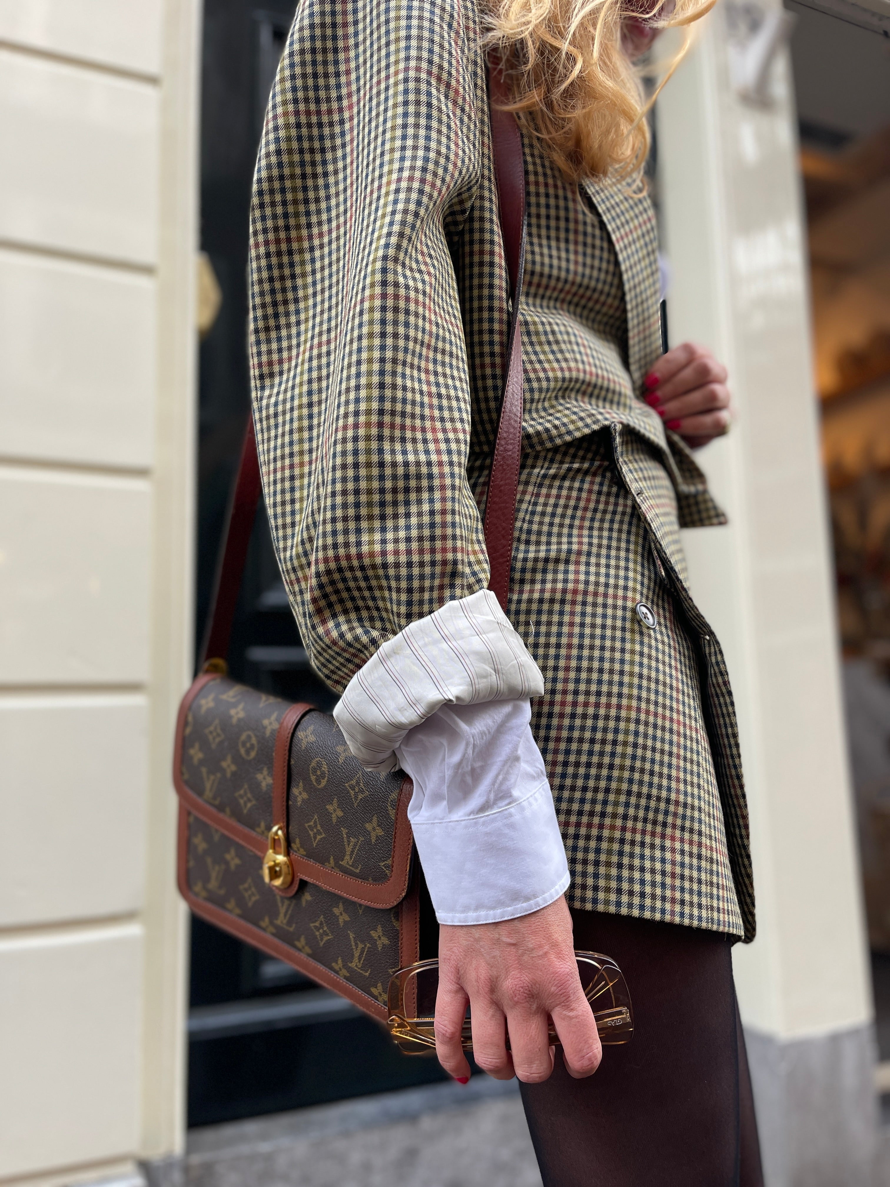 Cropped Burberry skirt suit.