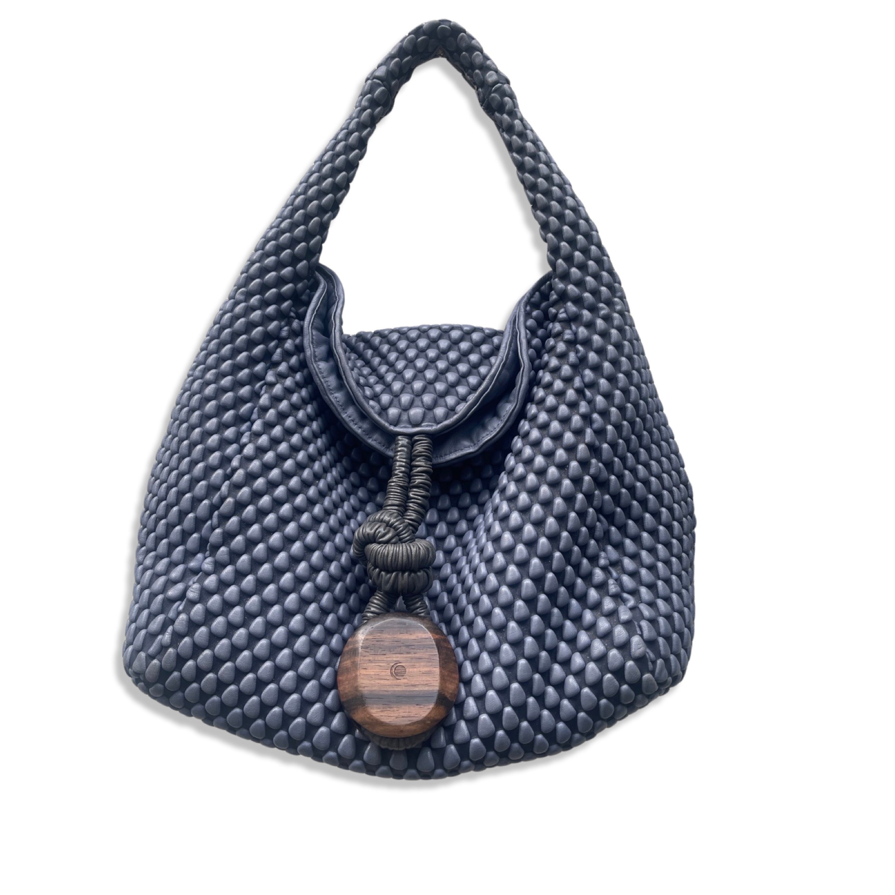 Tissa Fontaneda blue leather bag.