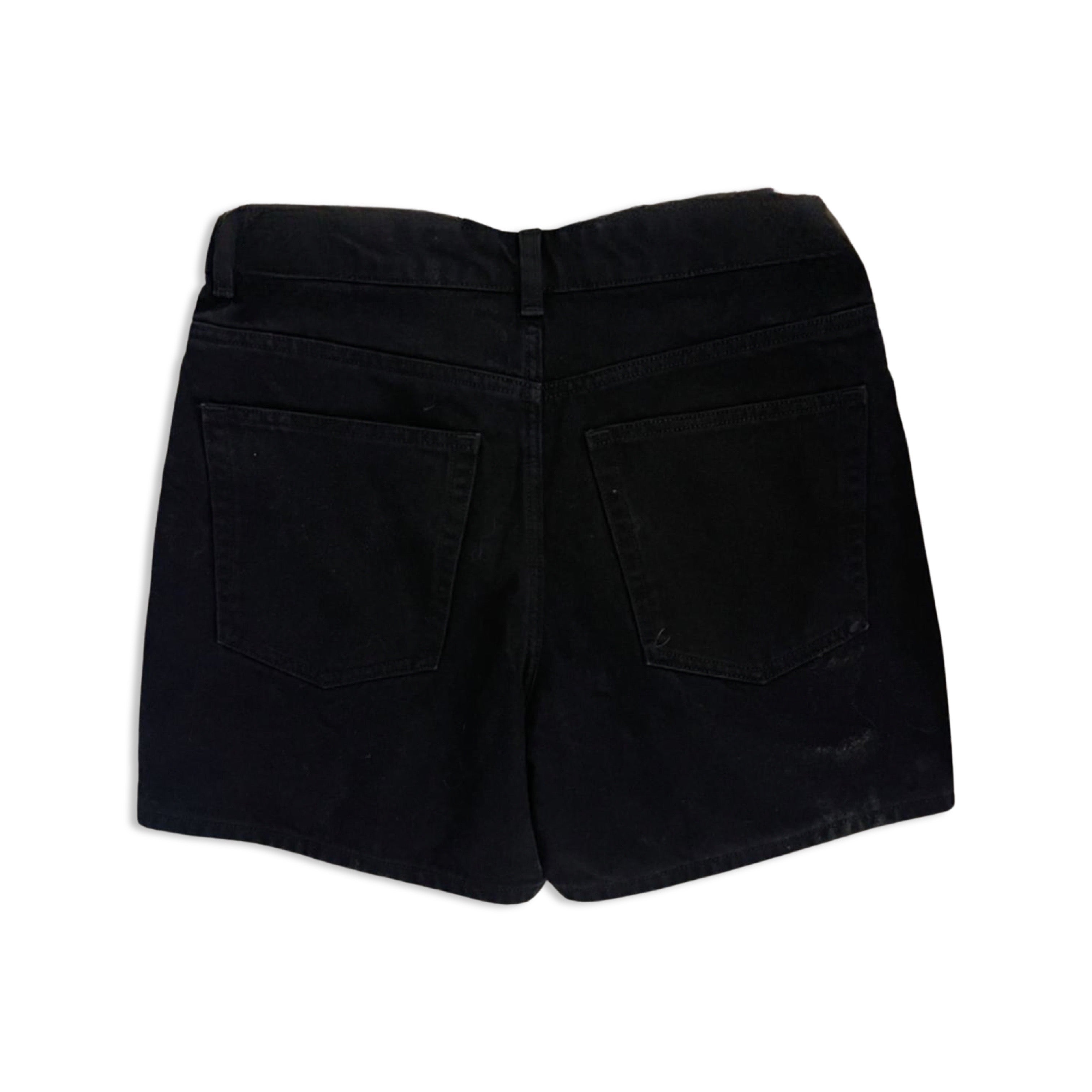 Black denim short.