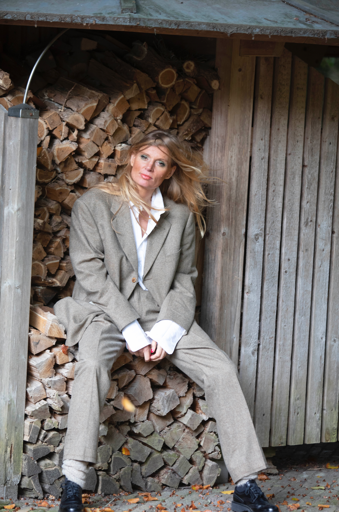 Khaki wool YSL suit.