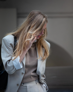 Beige suit by YSL.