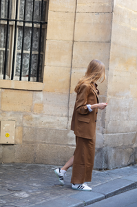 Caramel striped long pencil skirt