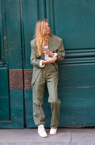 Olive summer suit.