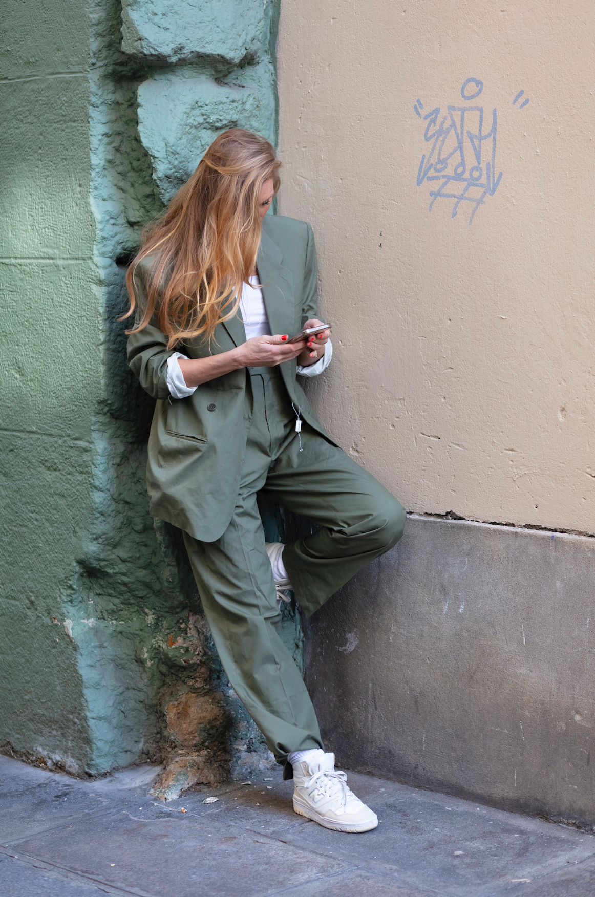 Olive summer suit.