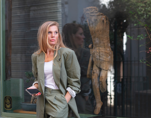 Olive summer suit.