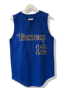 Blue baseball tanktop.